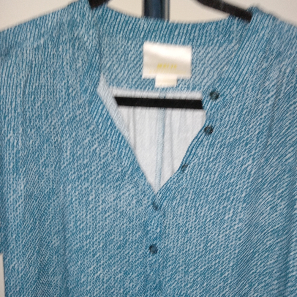 Maeve / Anthropologie Blue Speckled Pattern Short Sleeve Top Medium - Picture 4 of 8